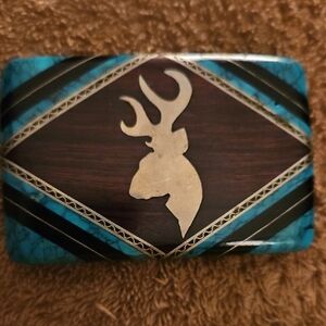 Turquoise and Brown Stag Belt Buckle